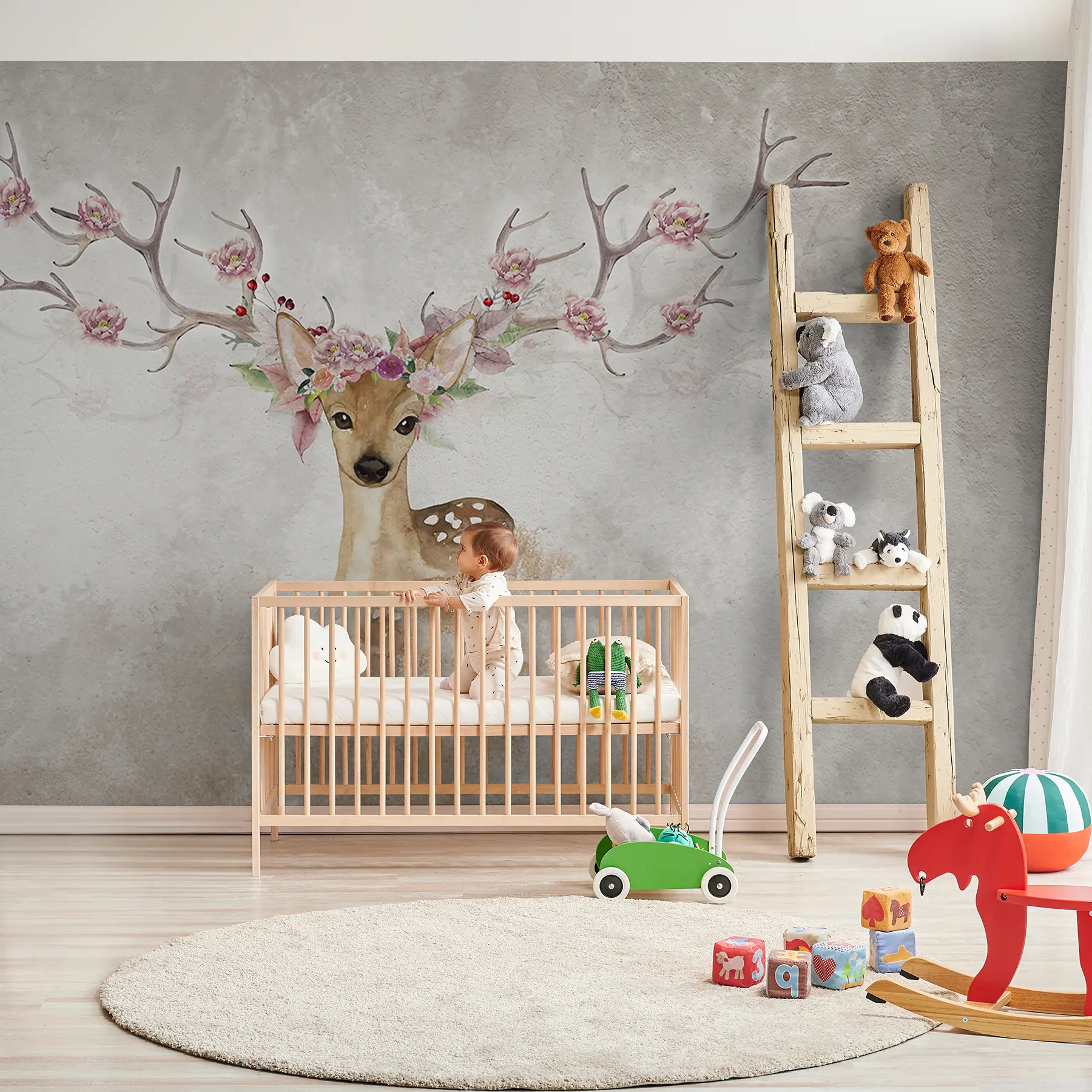 Fotobehang Herten met bloemen op hun gewei u04671d2