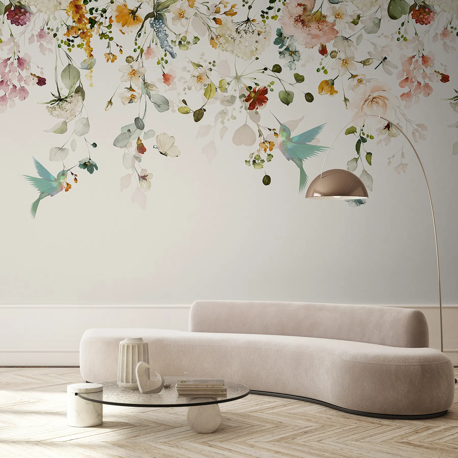 Fotobehang Bloemen en kolibries u59610d2