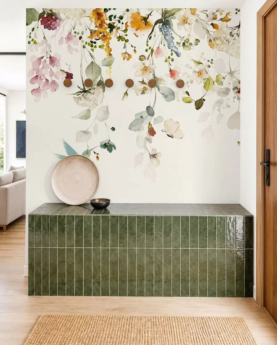 Fotobehang Bloemen en kolibries u59610d2