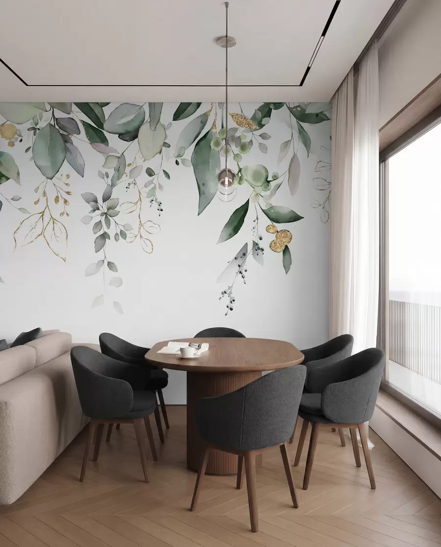 Fotobehang Hangend eucalyptusblad op een witte achtergrond u95506d2