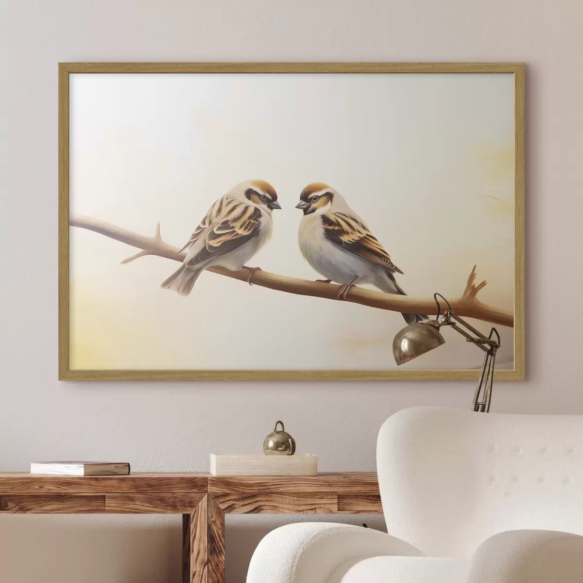 Poster Twee mussen op een tak f37393