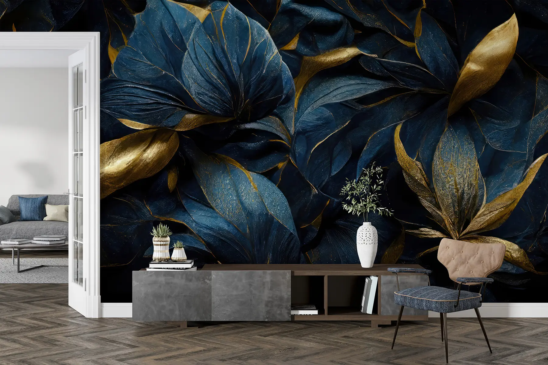 Fotobehang Blauwe koninklijke bloemen u74140d1