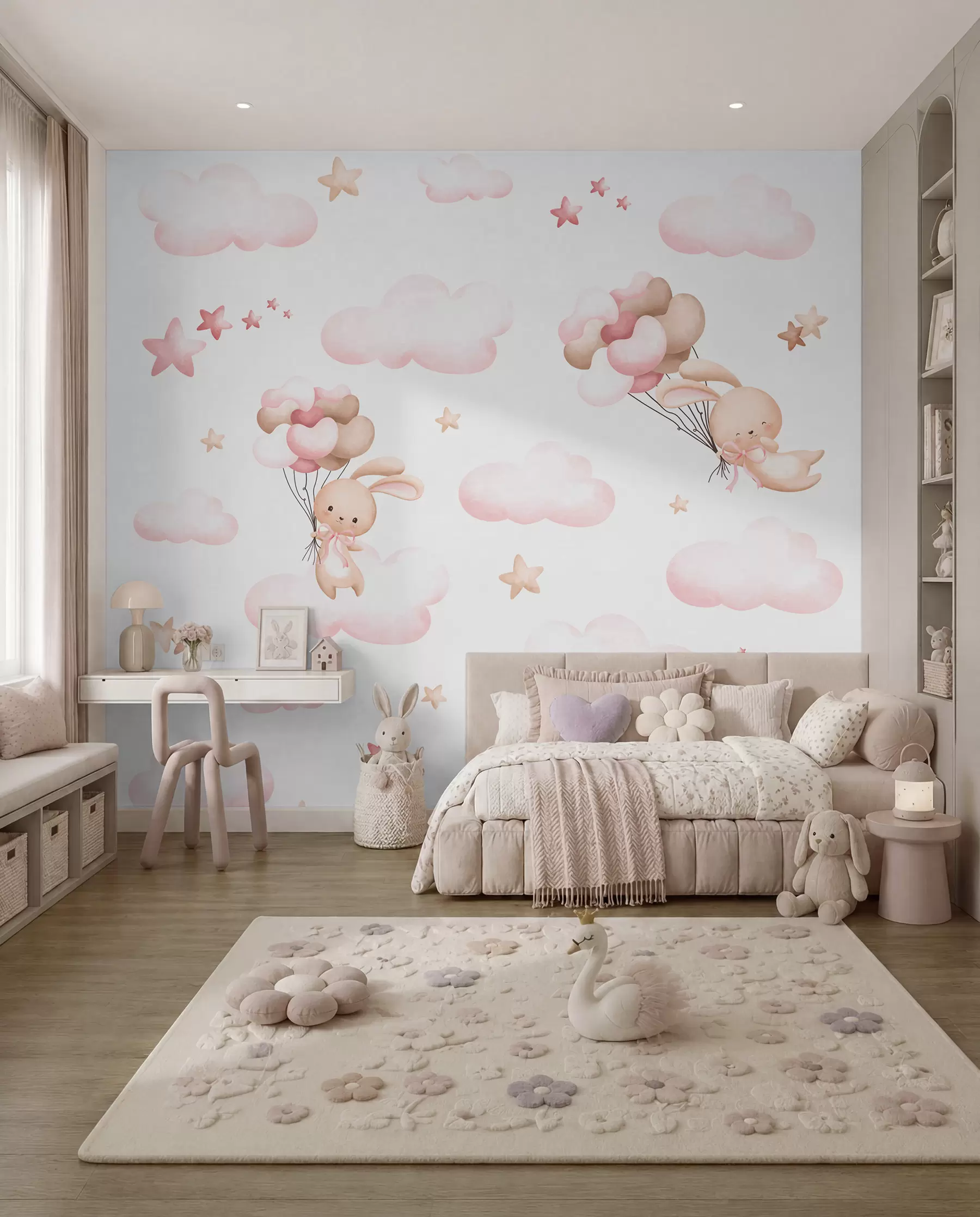 Fotobehang Konijntjes op ballonreis I u95399d1