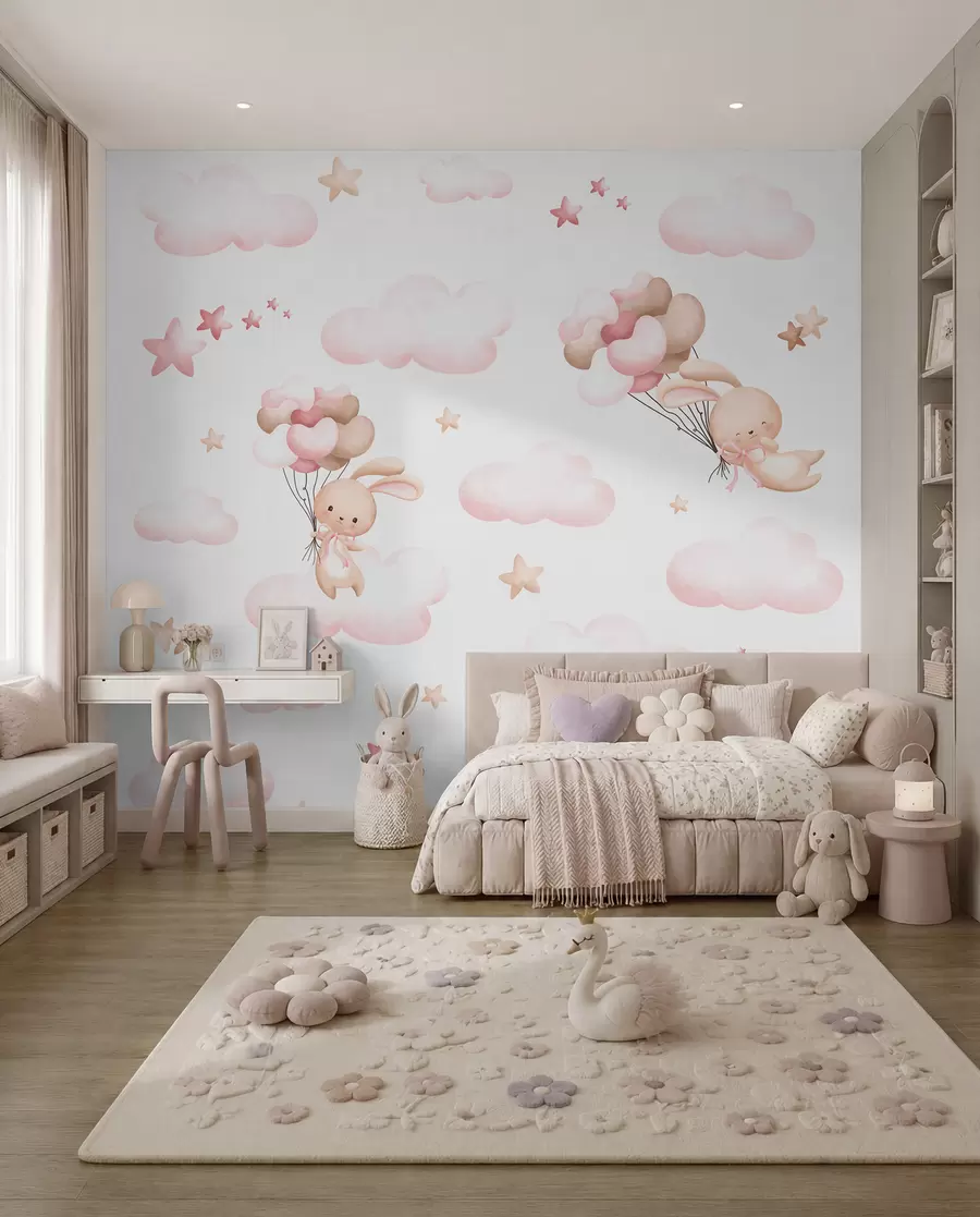 Fotobehang Konijntjes op ballonreis I u95399d1