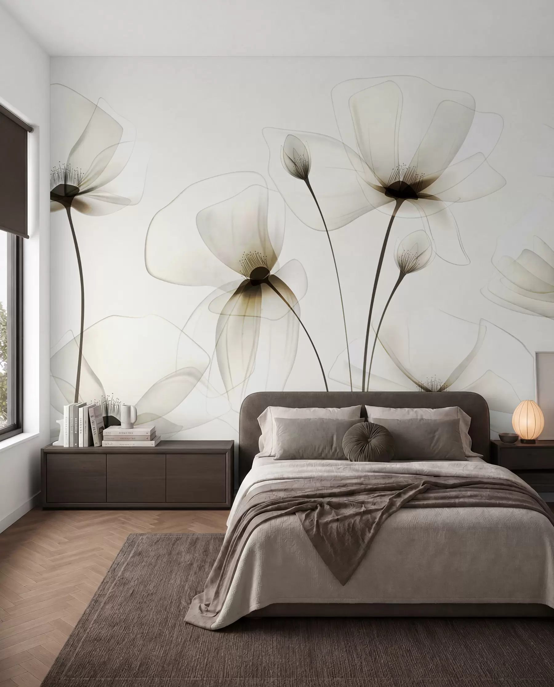 Fotobehang Transparante aquarelbloemen w00143