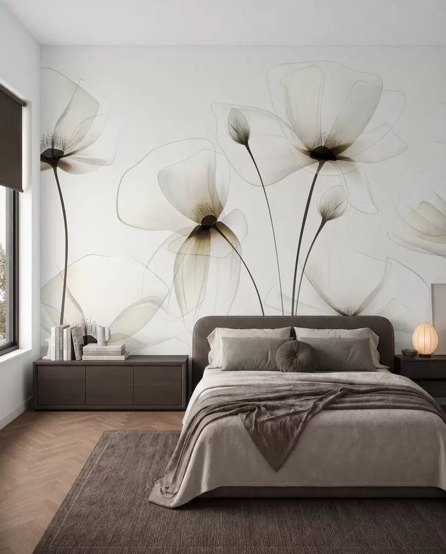Fotobehang Transparante aquarelbloemen w00143