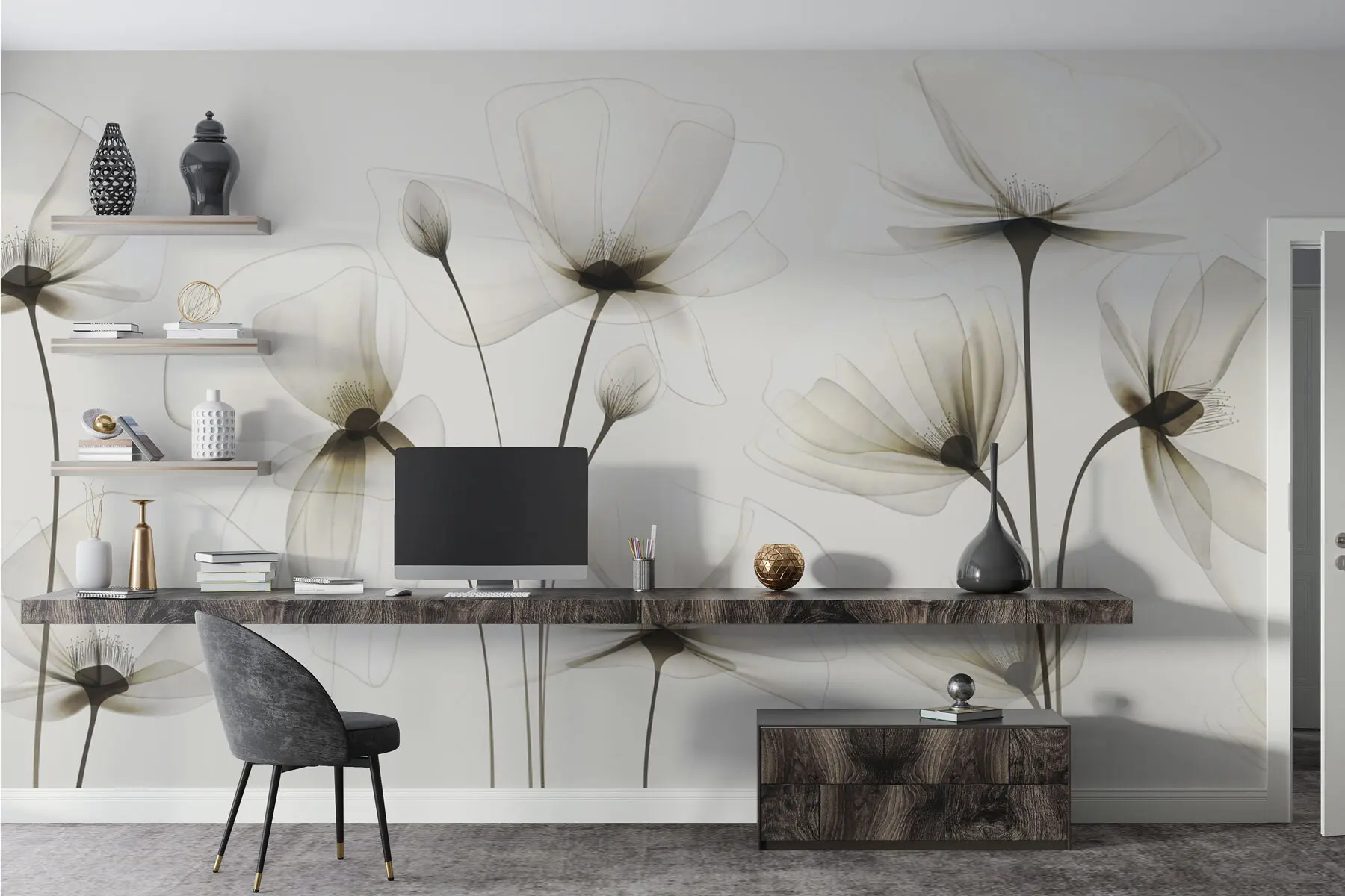 Fotobehang Transparante aquarelbloemen w00143