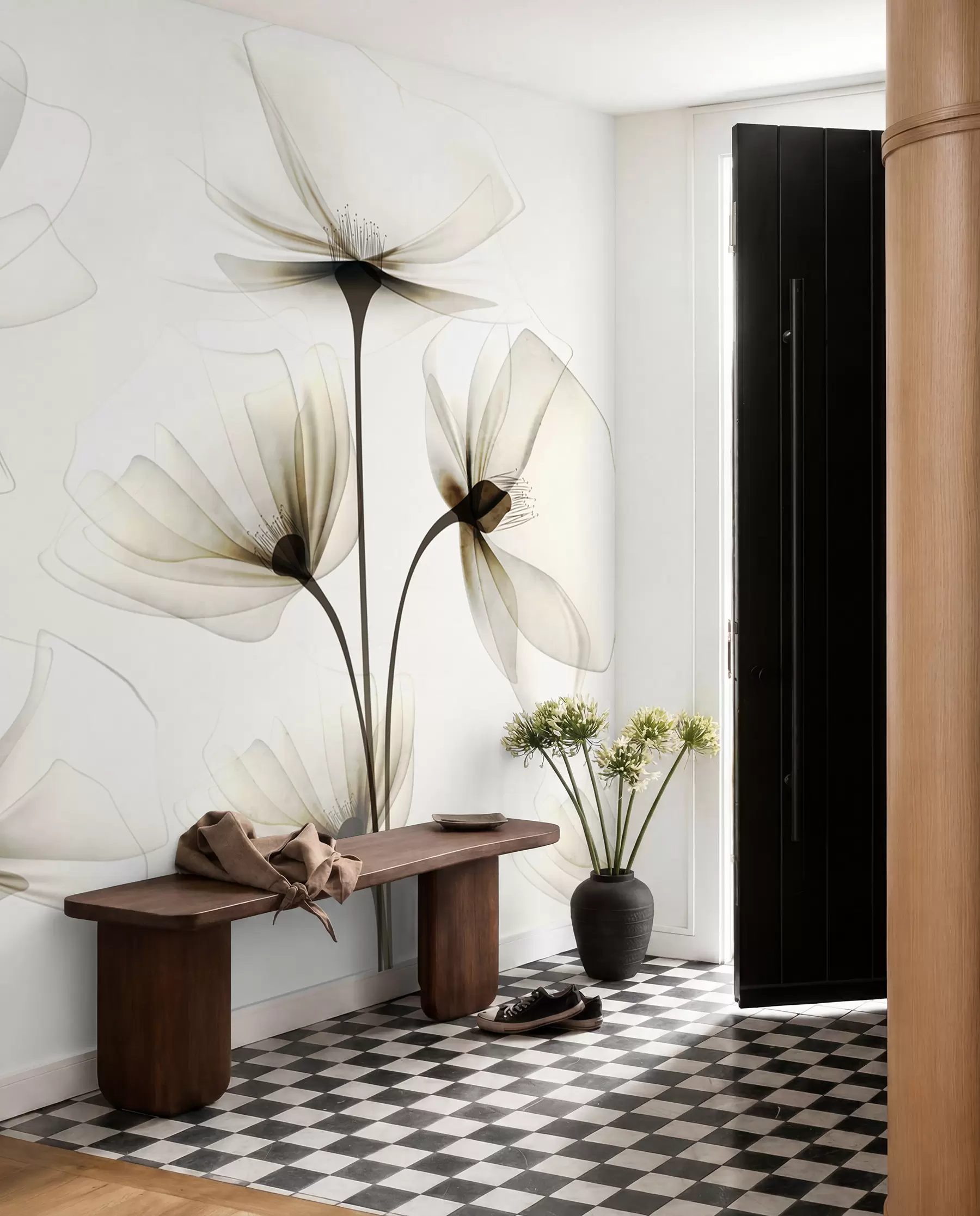 Fotobehang Transparante aquarelbloemen w00143