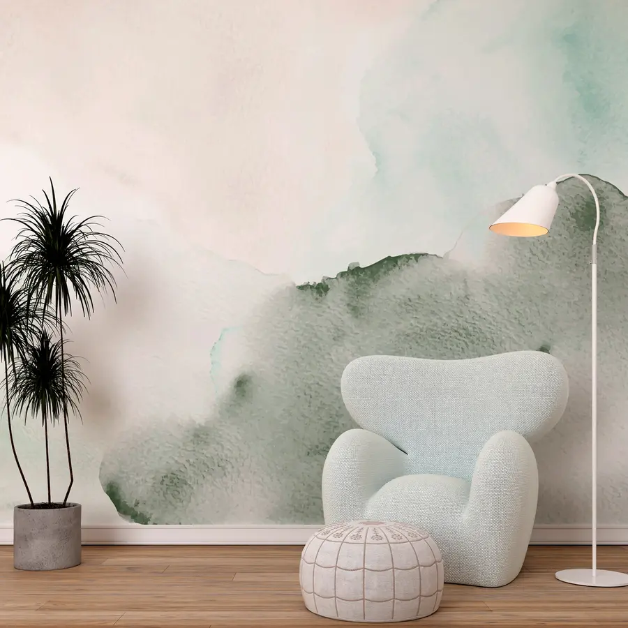 Fotobehang Trendy aquarel vlekken decor minimalisme groen w00376