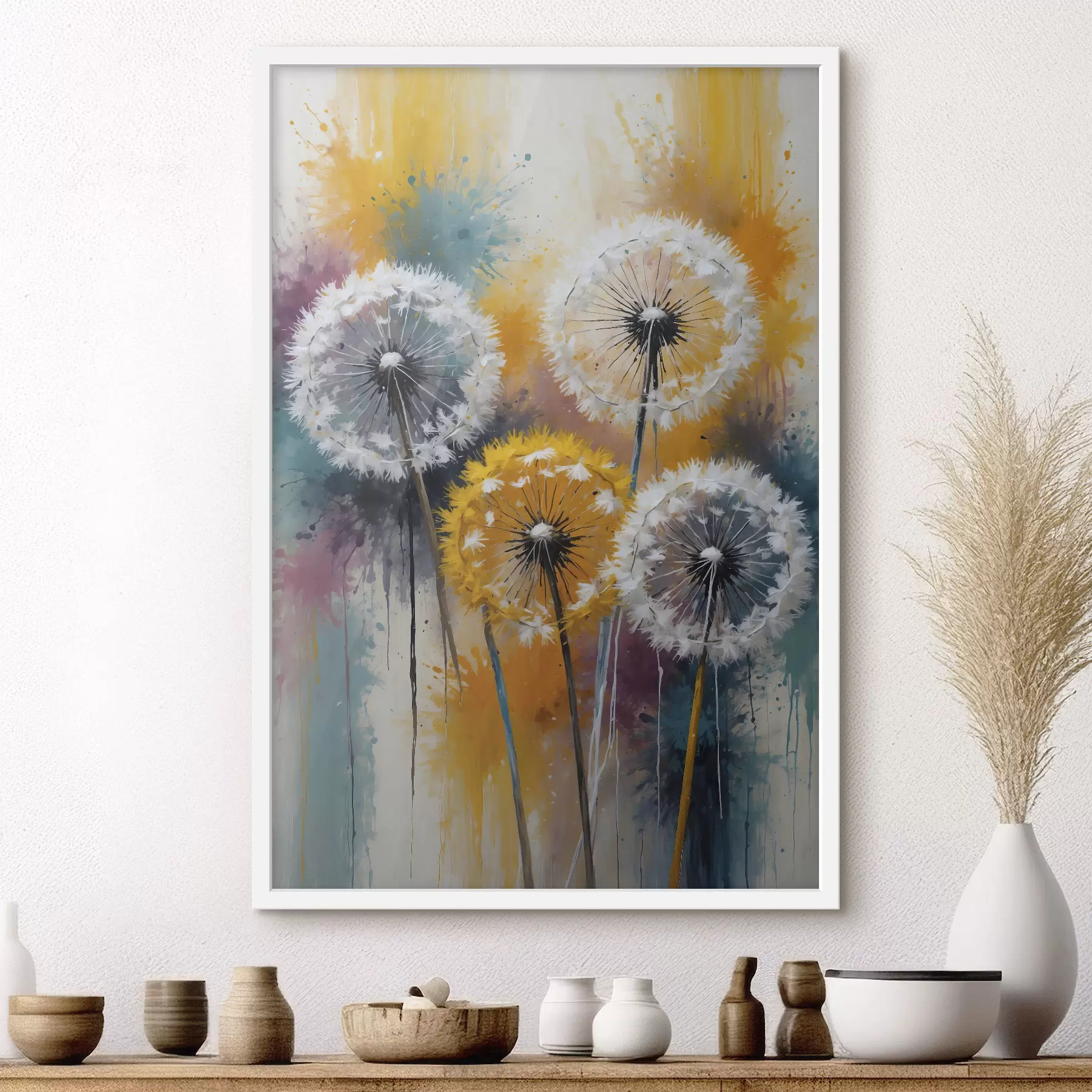 Fotobehang Paardebloemen op een kleurrijke achtergrond f38060