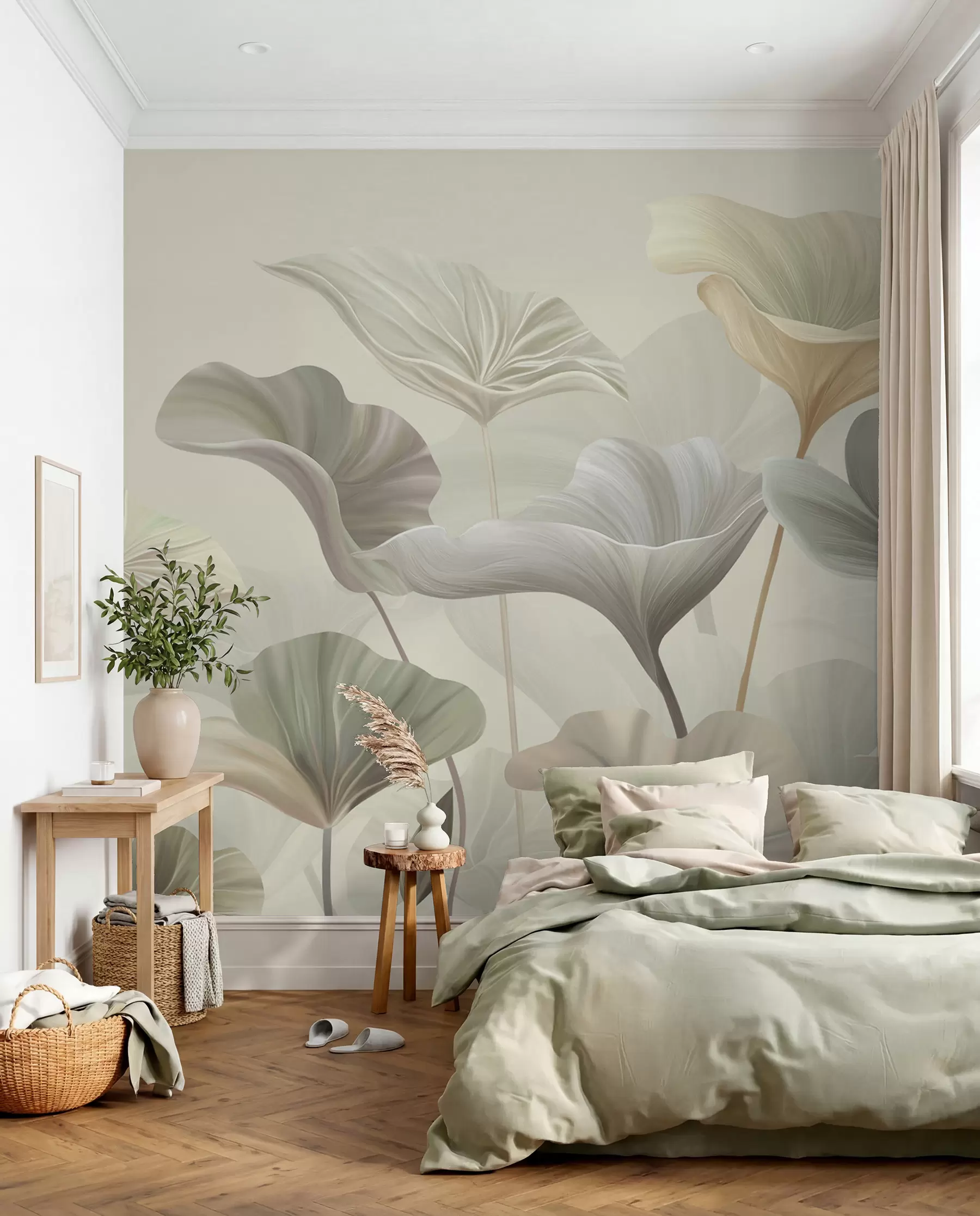 Fotobehang Prachtige grote bladeren in delicate kleuren w00385