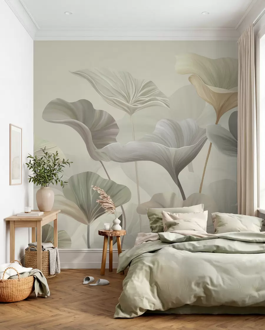 Fotobehang Prachtige grote bladeren in delicate kleuren w00385