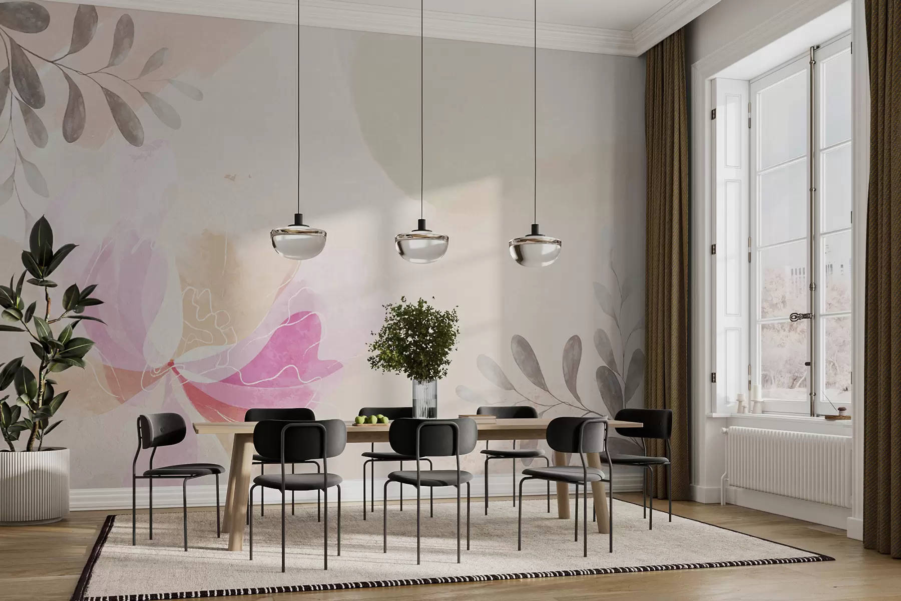 Fotobehang grote bloem, pastel, aquarel, beige kleur w00396