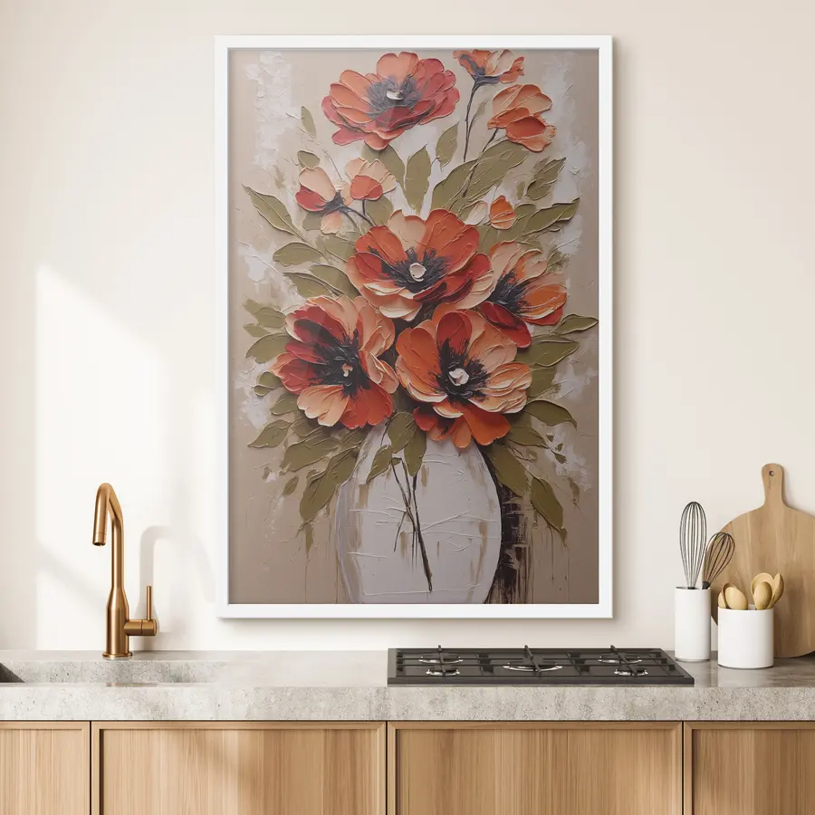 Fotobehang Bloemen in witte vaas op roze achtergrond f38176