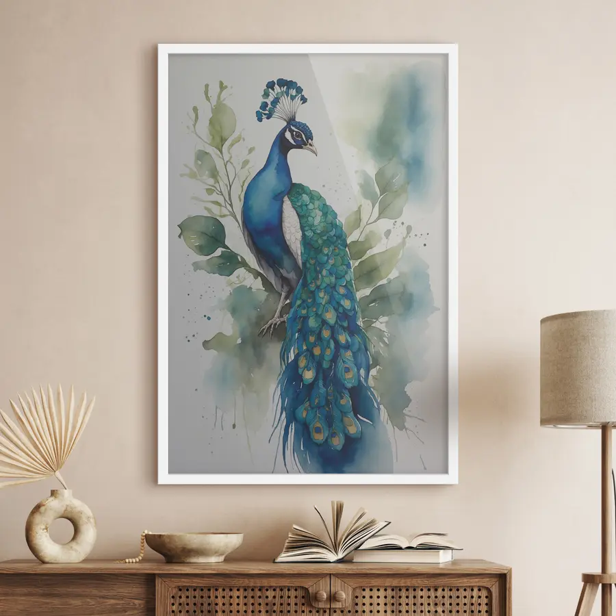 Fotobehang Pauw in aquarel f38189