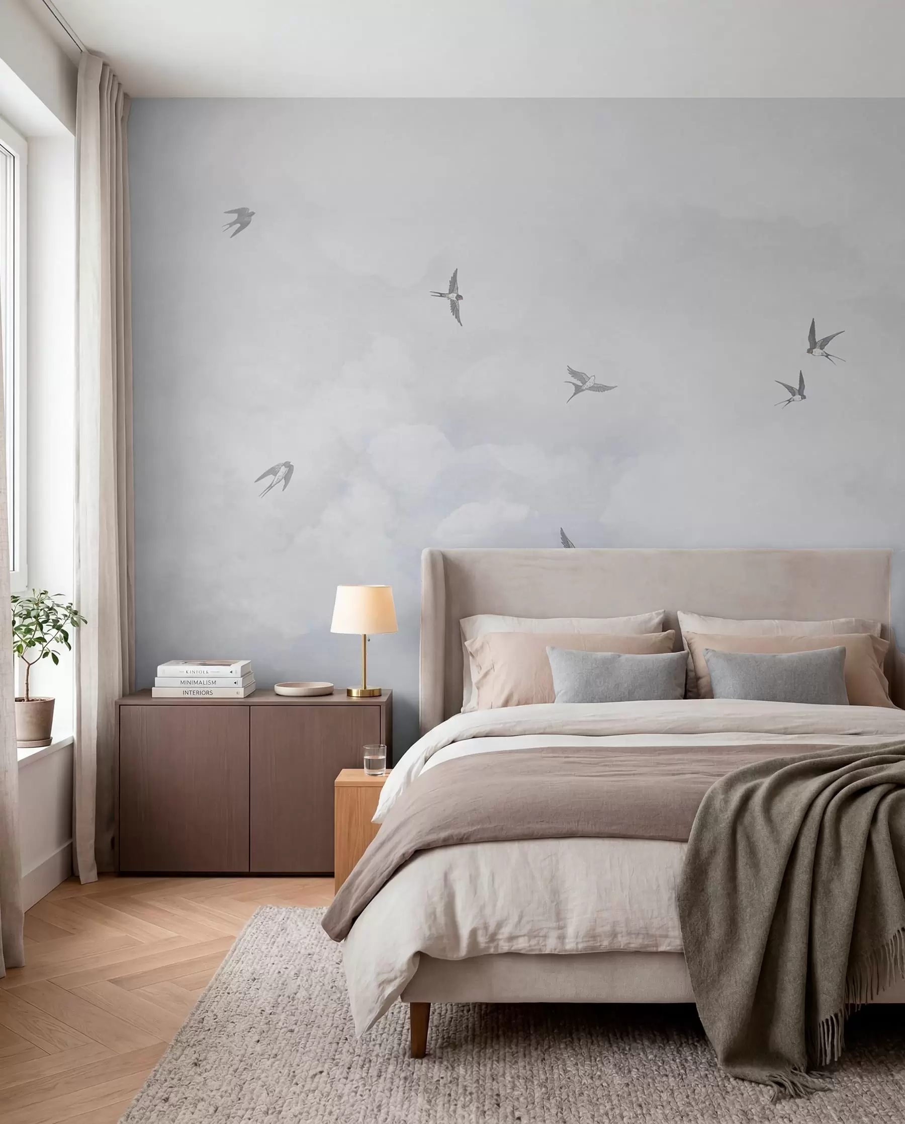 Fotobehang Blauwe lucht met zwaluwen w00526