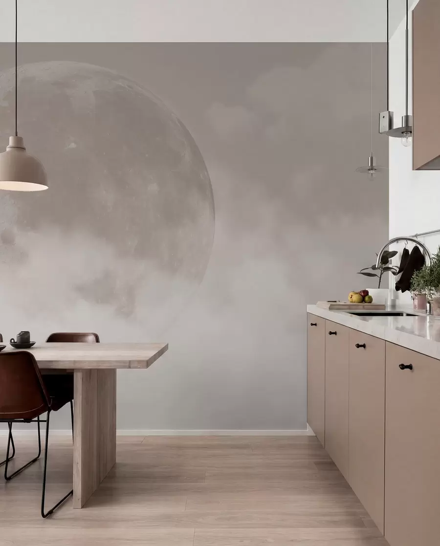 Fotobehang Grote maan tussen de wolken van beige kleur loftstijl w00548