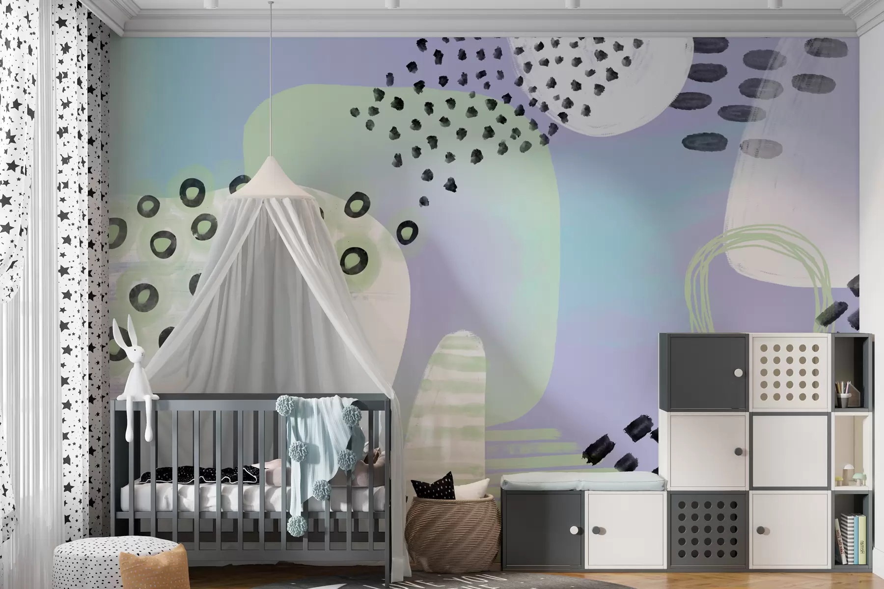 Fotobehang Abstracte geometrische vormen en patronen in pastelkleuren, cirkels, stippen en lijnen w00541