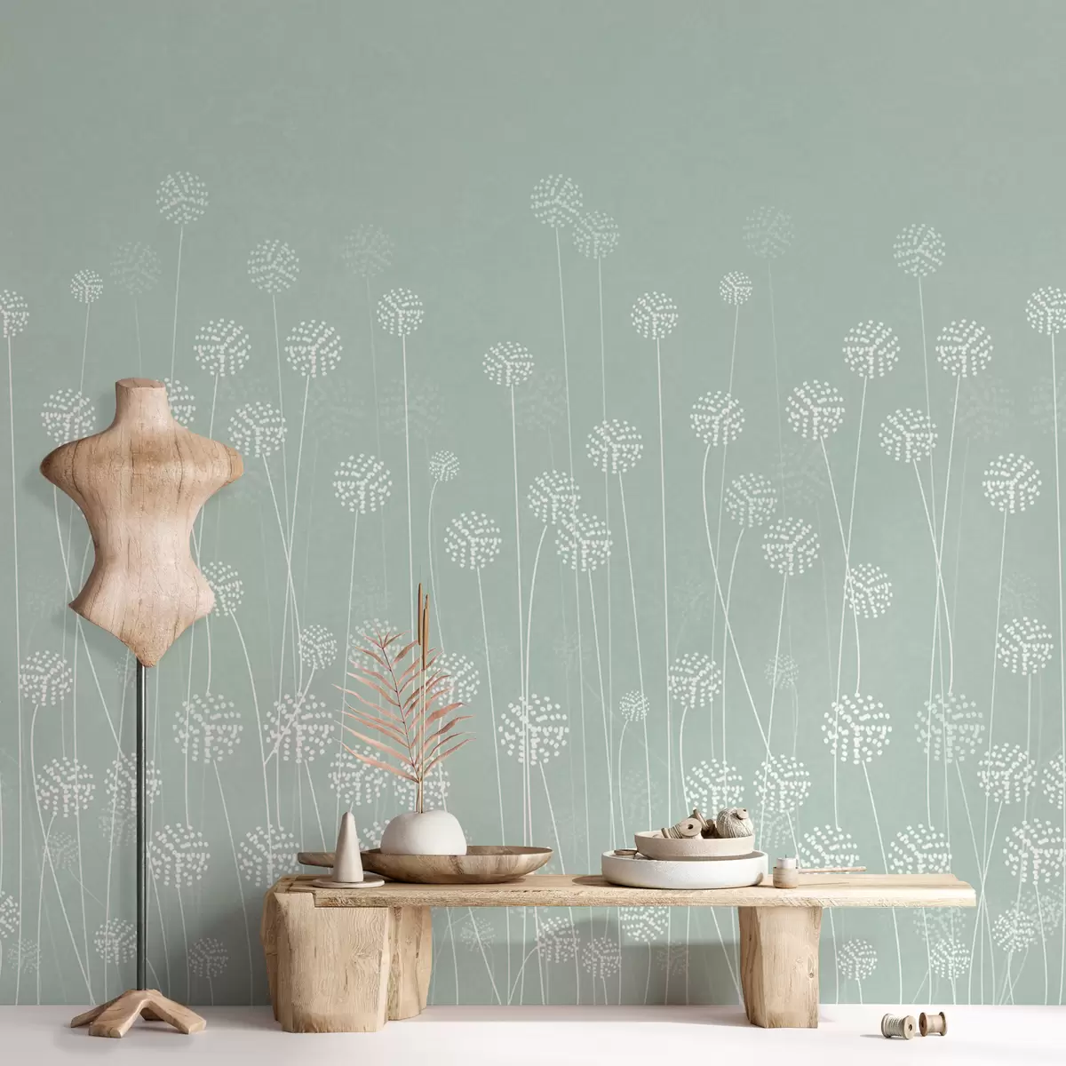 Fotobehang Paardebloemveld van groene kleur w00613v3