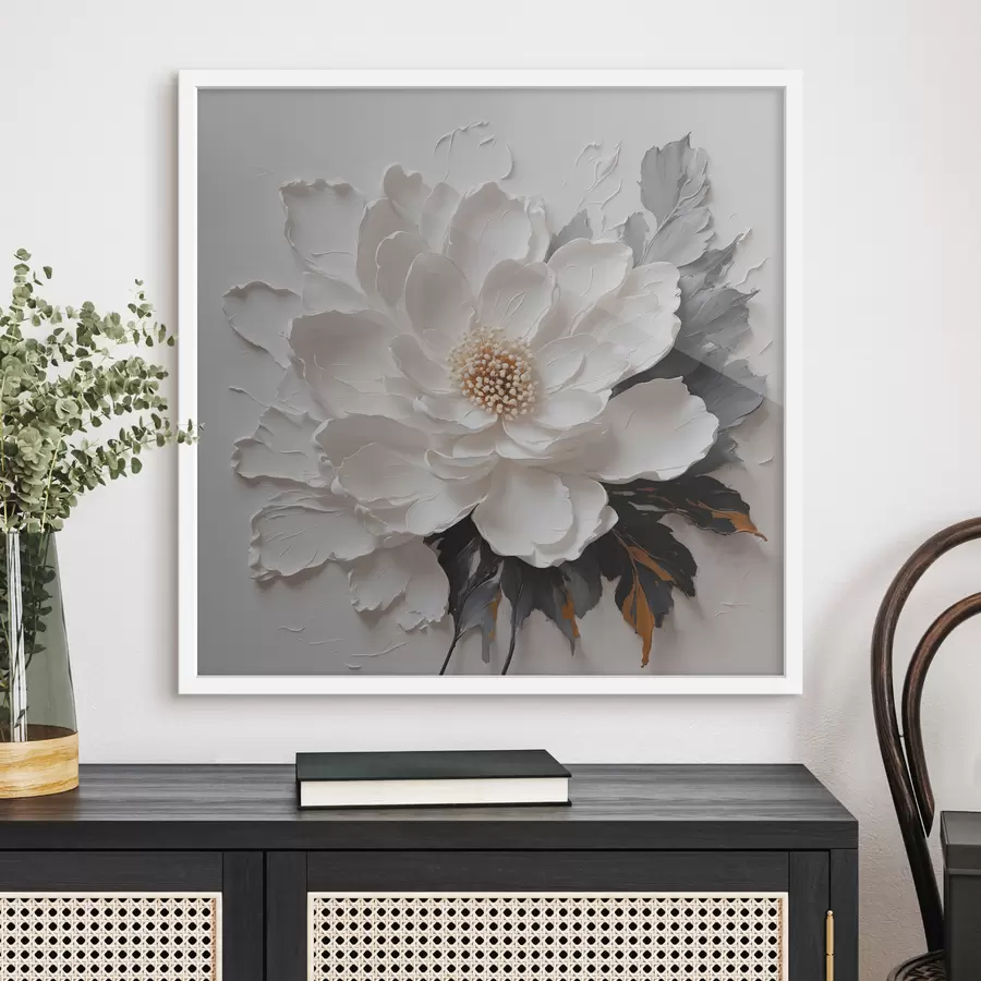 Fotobehang Witte bloem op olieachtergrond f38304