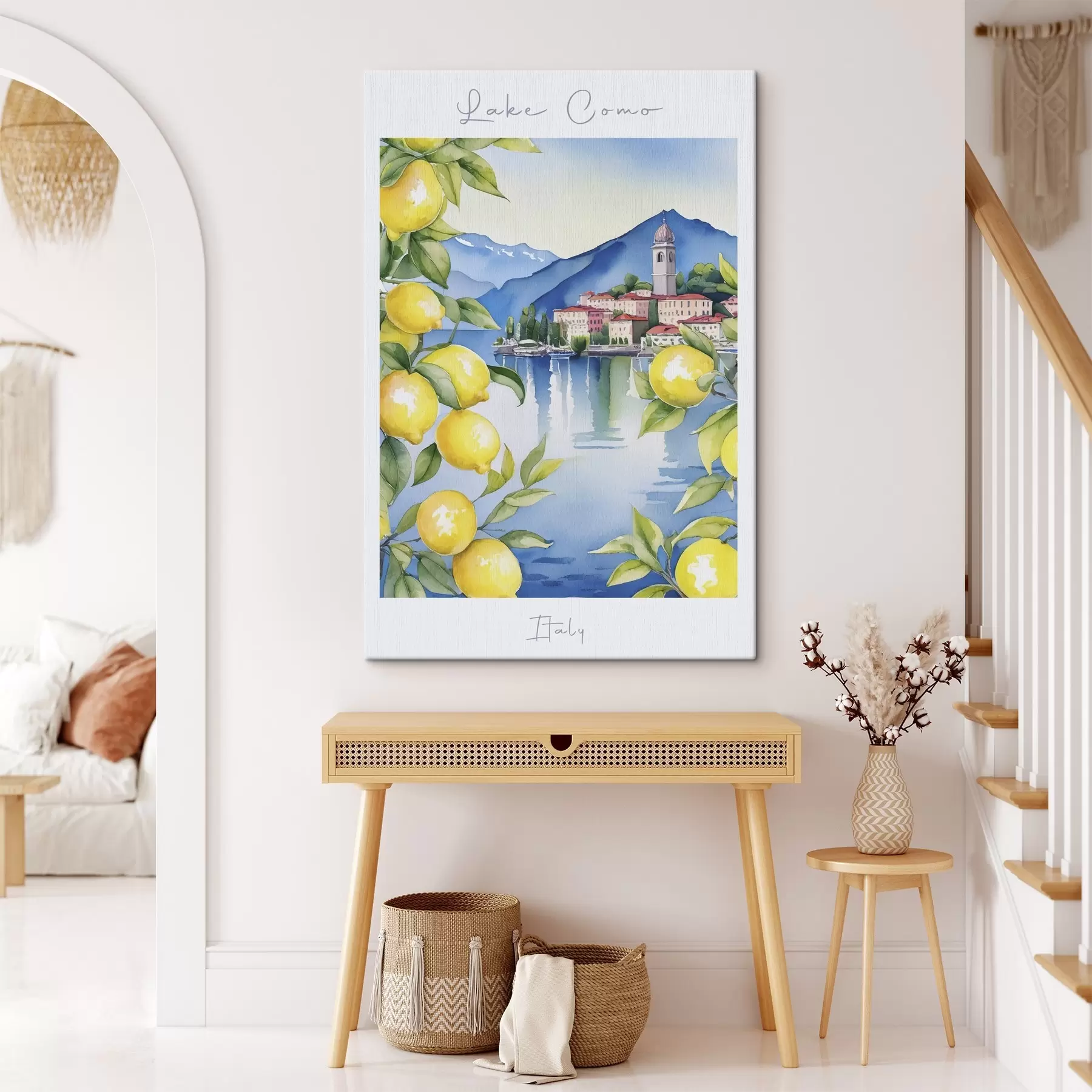 Fotobehang Comomeer, aquarel, Italië, zomer, bergen, citroenboom, zee, oude stad s38398