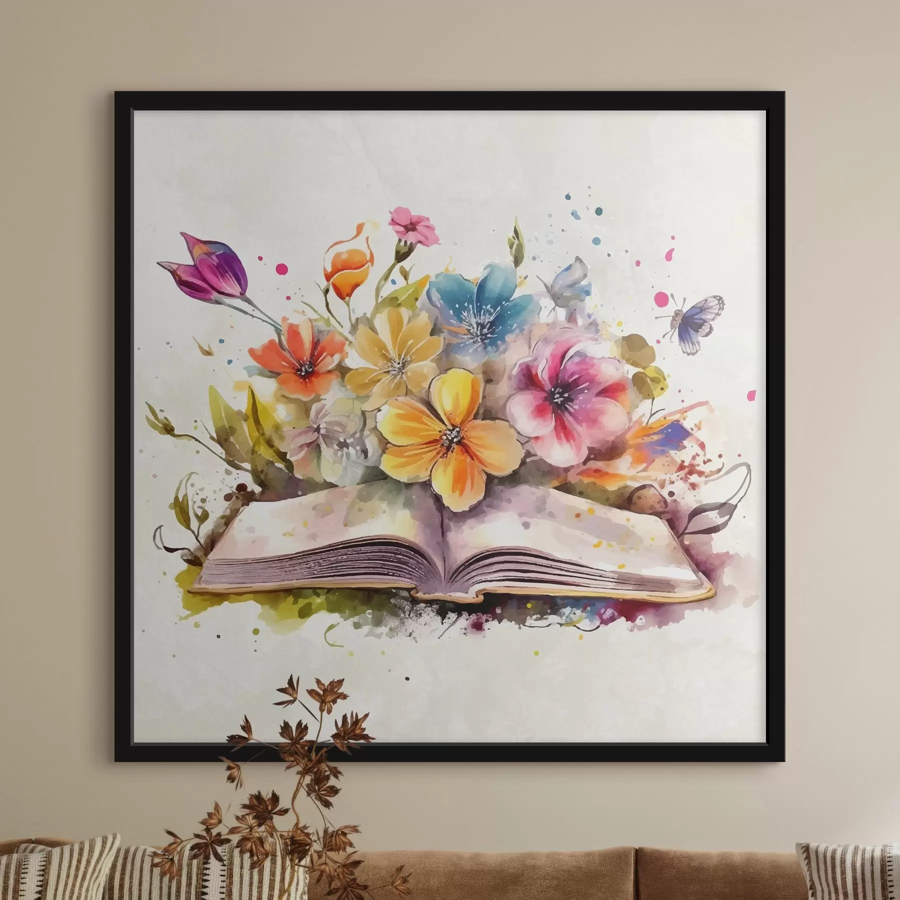 Fotobehang open boek met bloemen, aquarelverf f38446