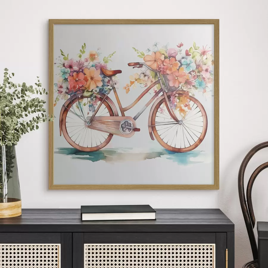 Fotobehang fiets in felle kleuren, aquarelverf f38447