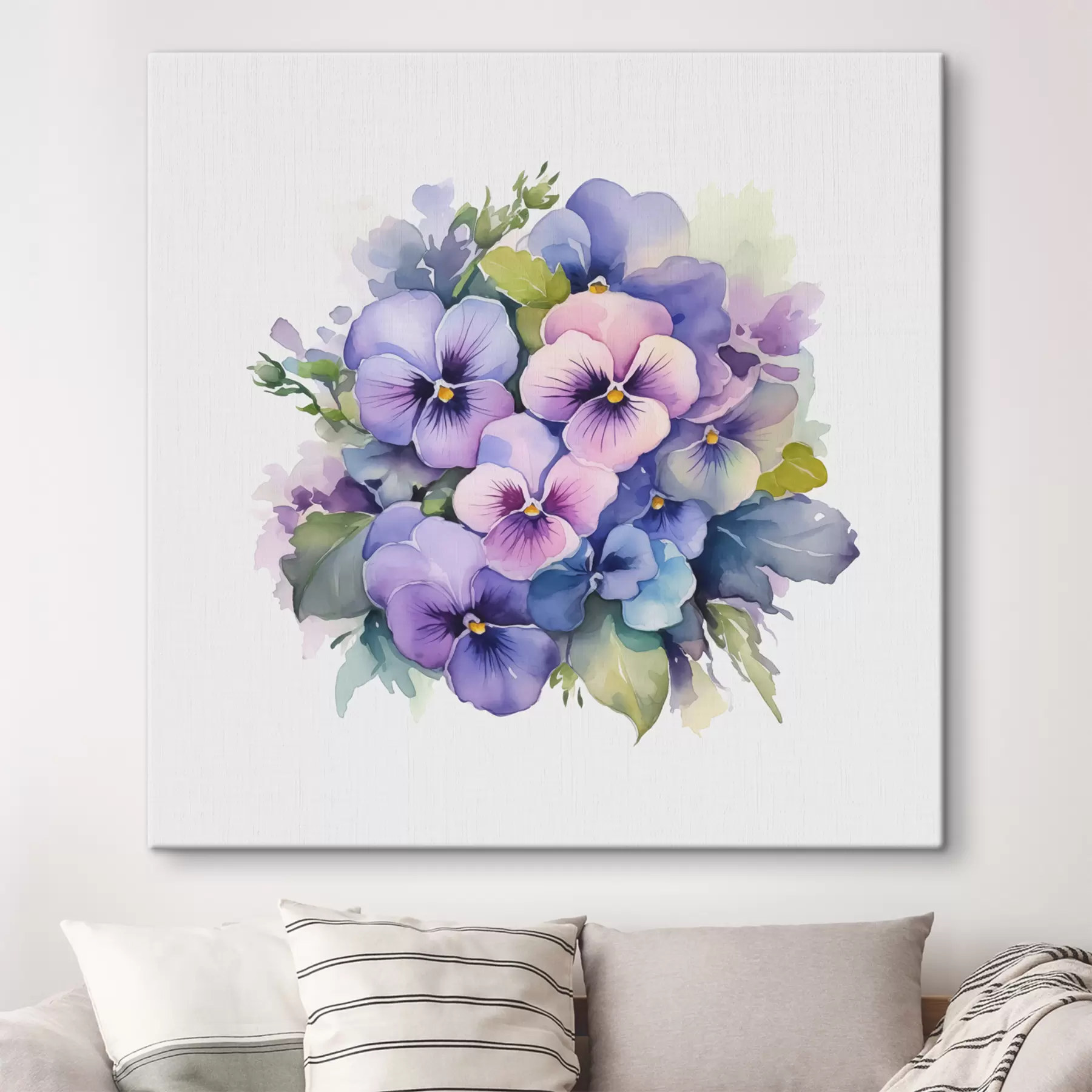 Fotobehang Viooltjes aquarel illustratie, boeket, bloemen, blauwe, paarse, groene kleur s38486