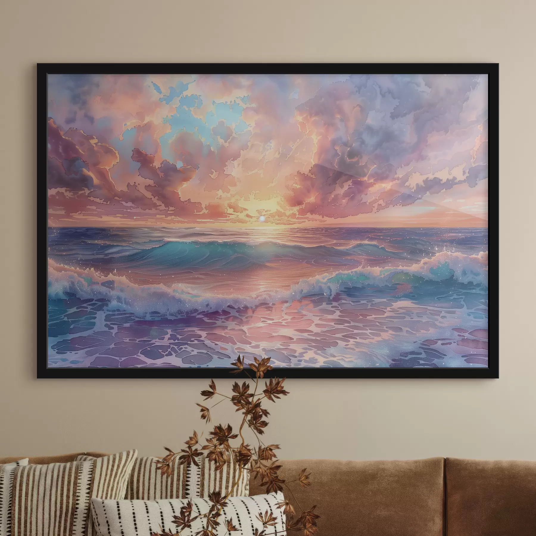 Fotobehang Roze zonsondergang op de zee f38475