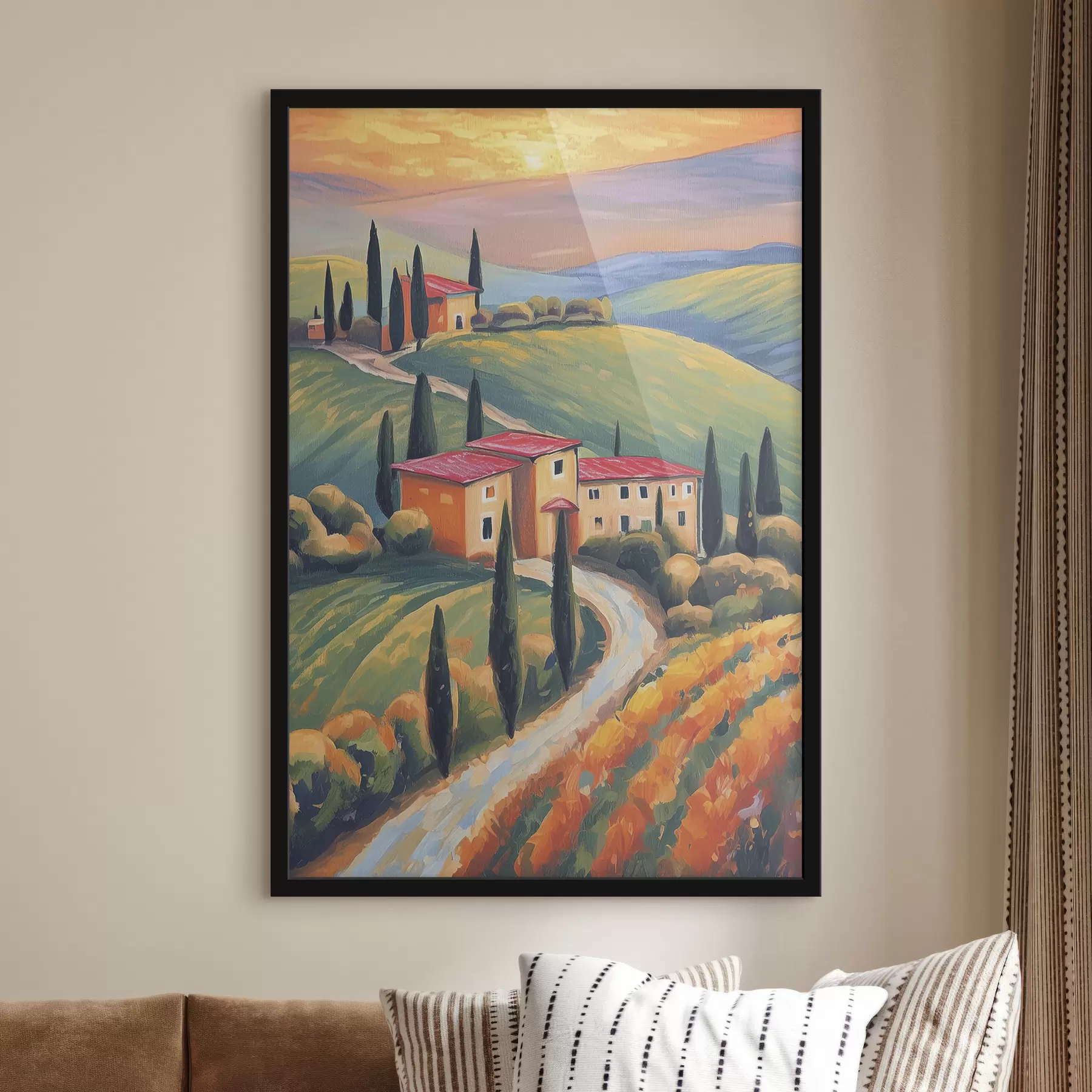 Schilderijen Toscaanse landschappen, Italië, acrylkunst, oude huizen, velden, zomer f38488