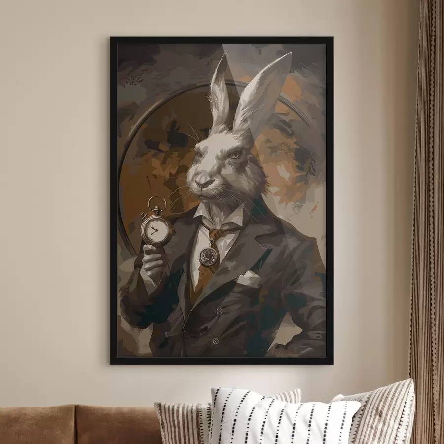 Fotobehang Haas met een horloge in vintage stijl f38507