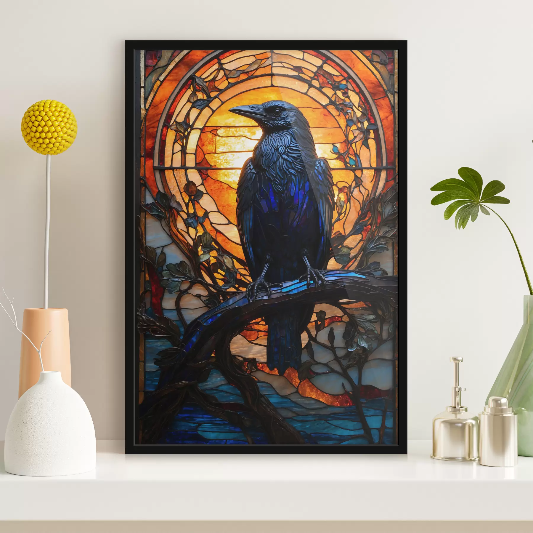 Fotobehang Een raaf op een tak f38591