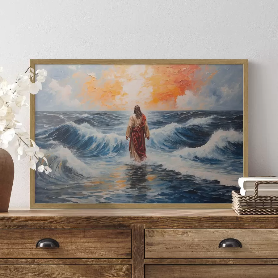 Fotobehang Jezus Christus loopt over de woeste zee f38613