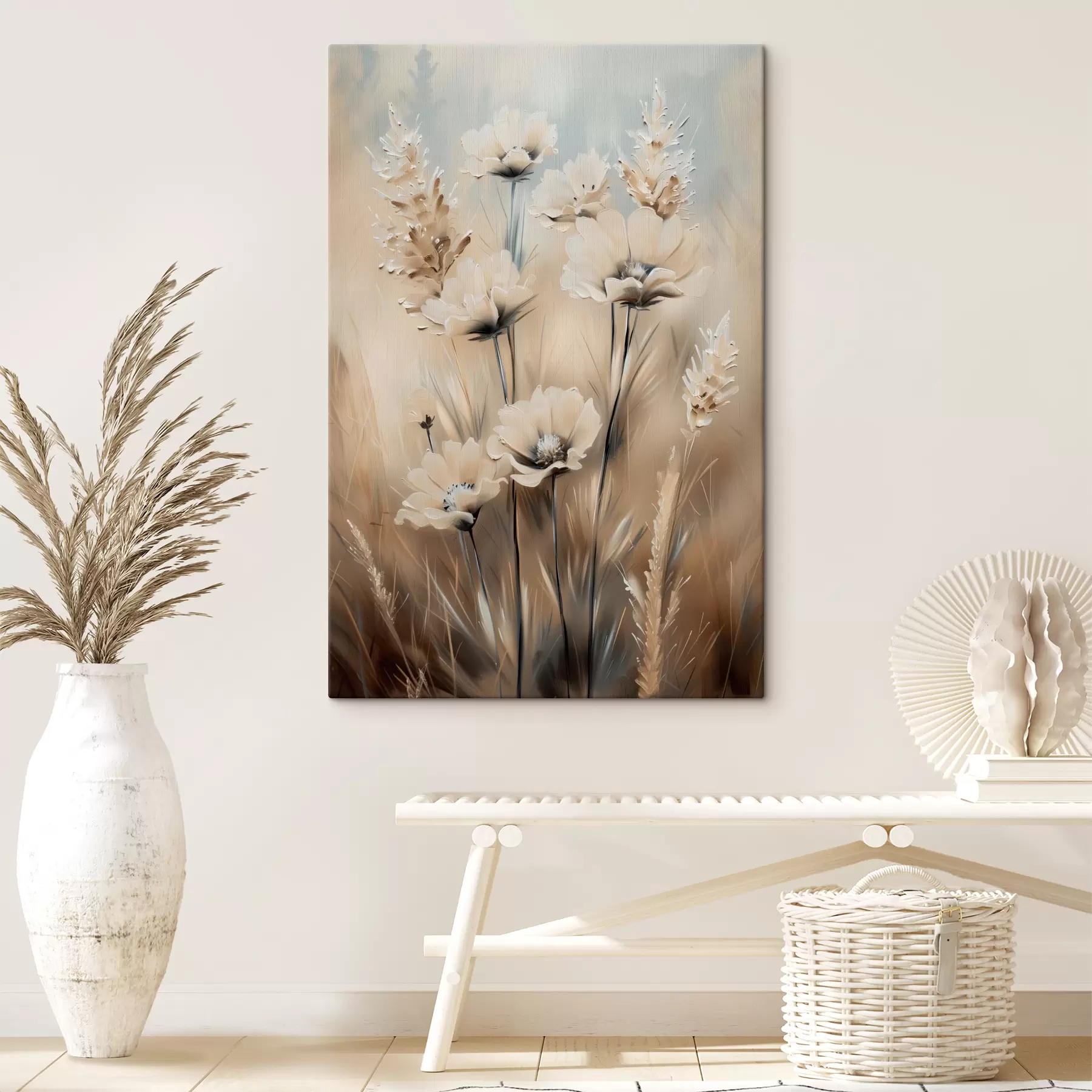 Fotobehang Bloemen in het veld in beige tinten s38720