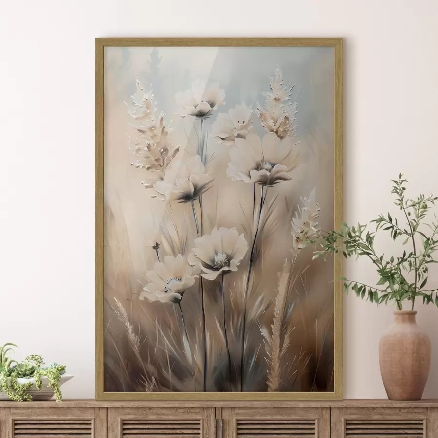 Fotobehang Bloemen in het veld in beige tinten f38720