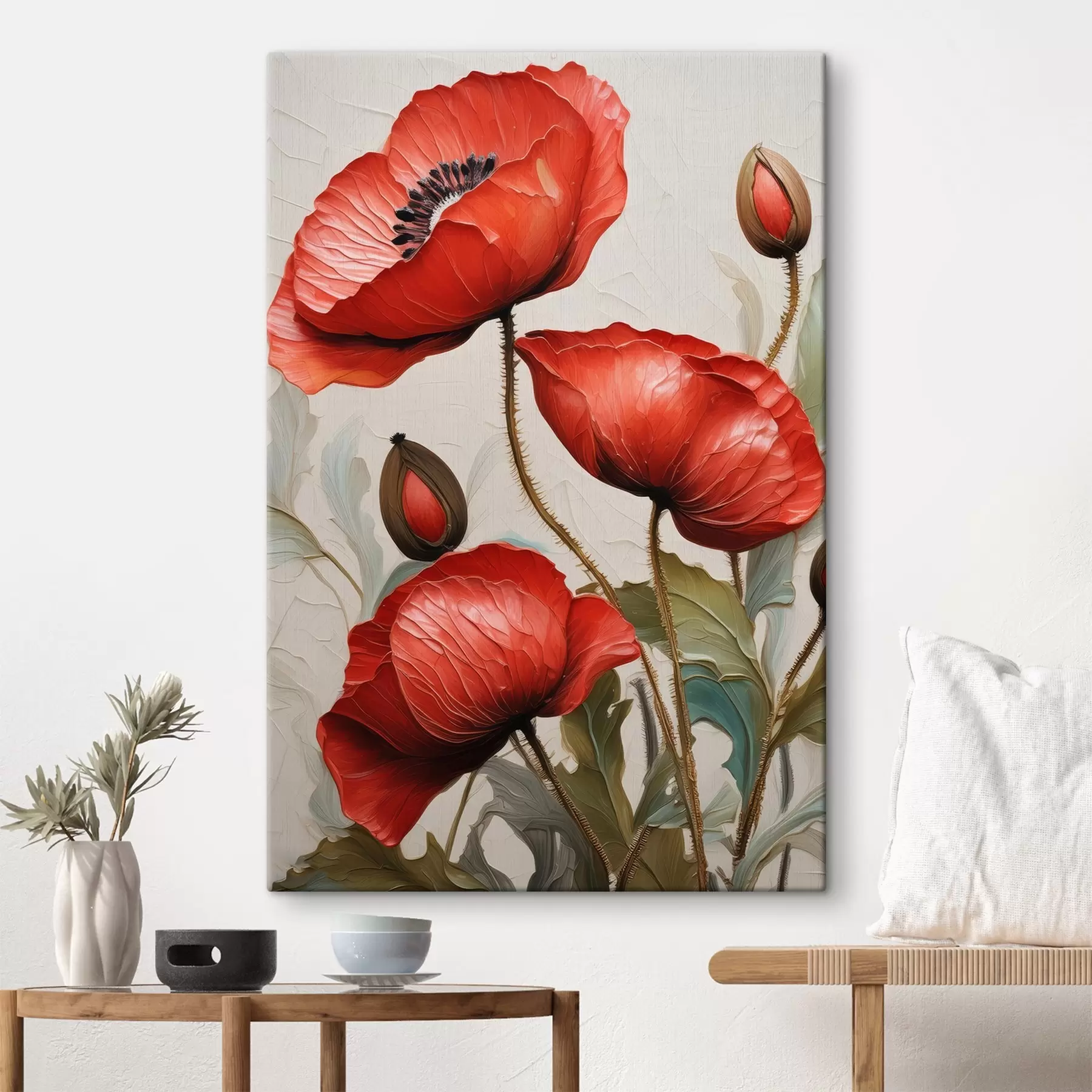 Fotobehang Mooie rode klaprozen met olieverf s38734