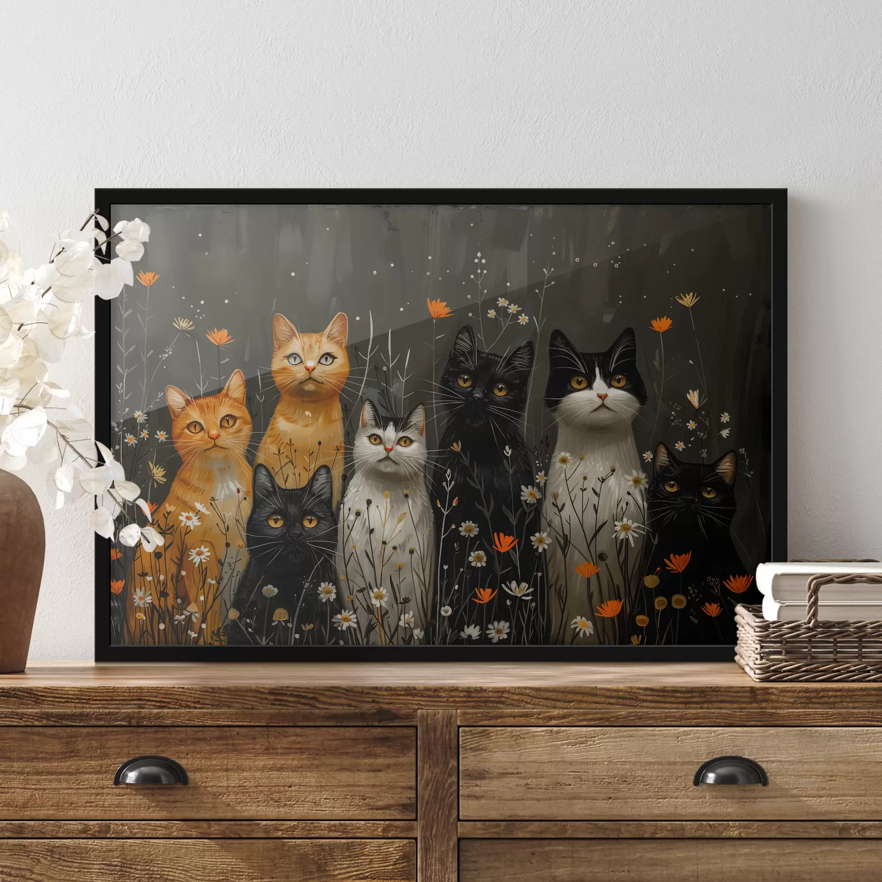  Schilderijen Katten in bloemen f38798