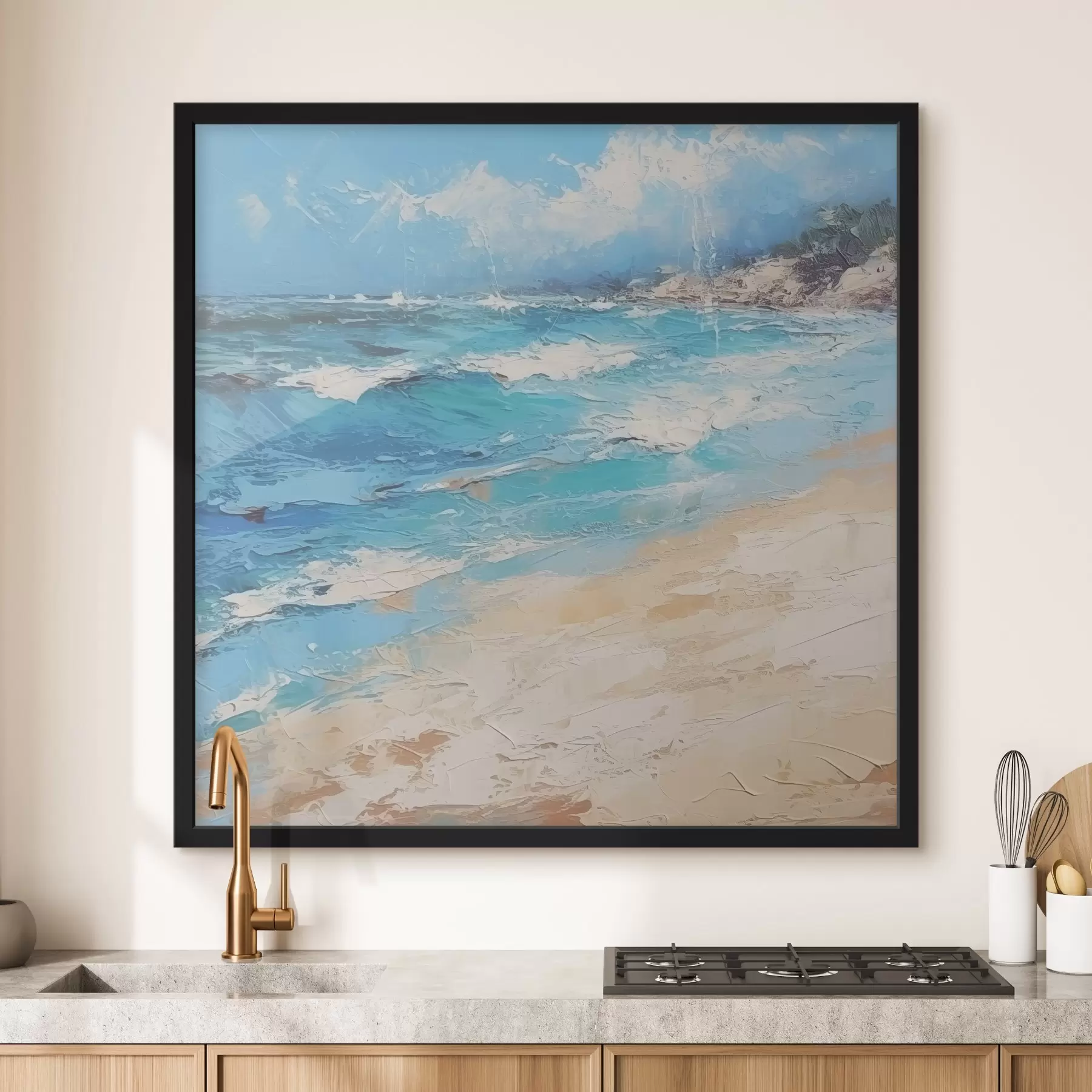 Fotobehang Zee, golven, strand, zand, olieverfschilderij, abstractie, landschap, landschap f38910