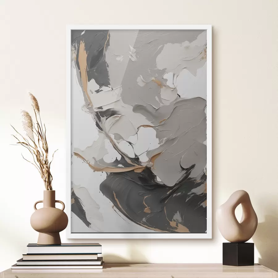 Fotobehang Abstract schilderij in witte en grijze kleuren f38855