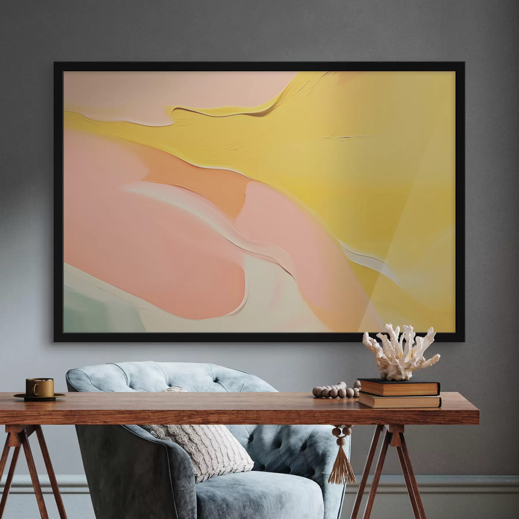 Fotobehang Abstract vlekken verfstreken olieverfschilderij, gele, roze, witte kleur f38942