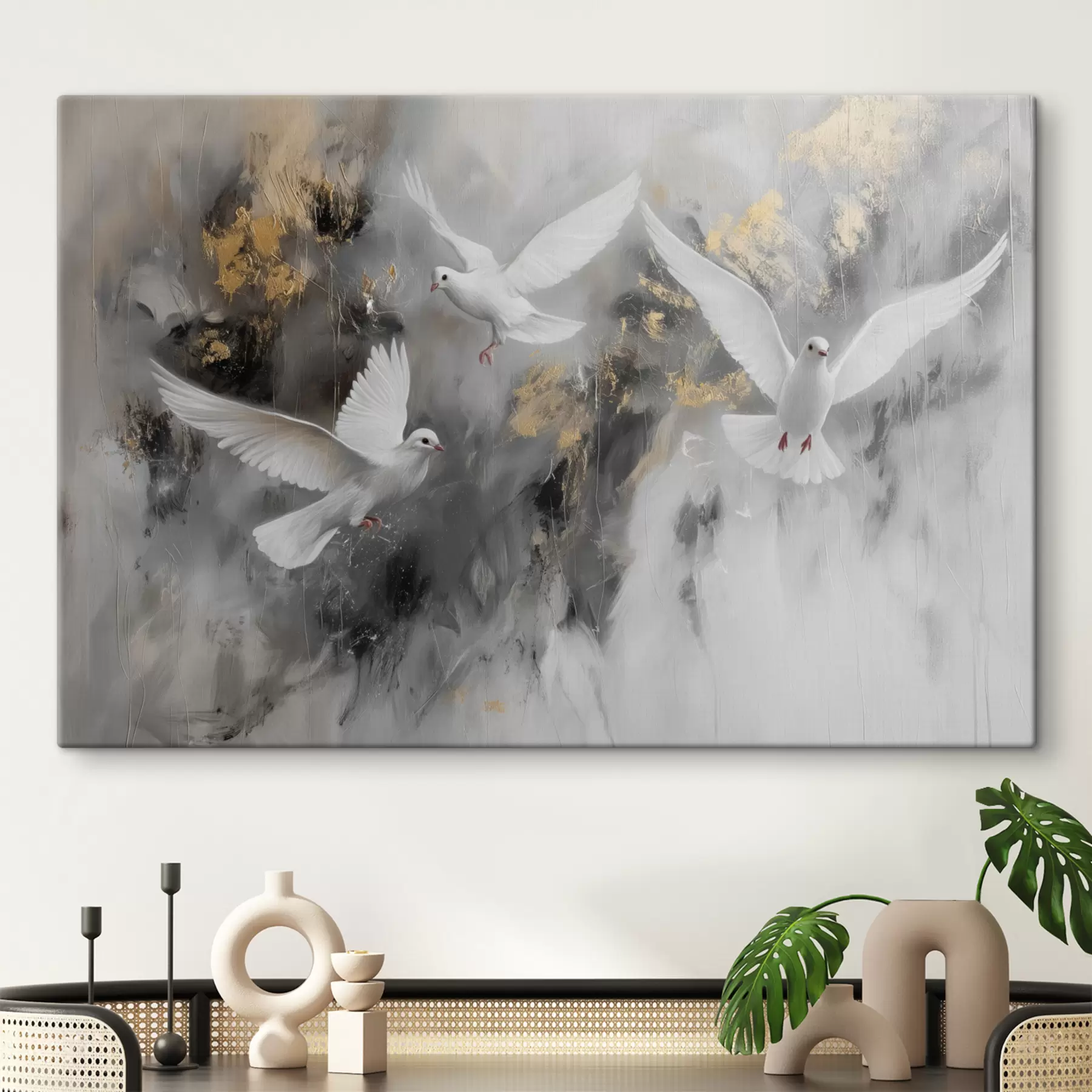 Fotobehang Witte duiven op een grijze achtergrond s39101