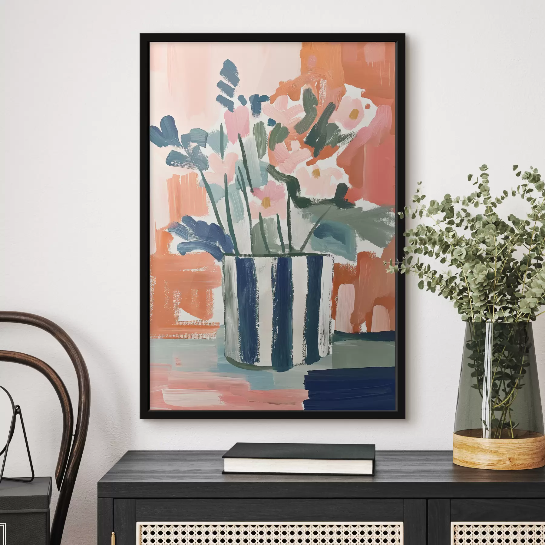 Fotobehang Abstracte bloemen in een vaas, beschilderd met acryl f39097