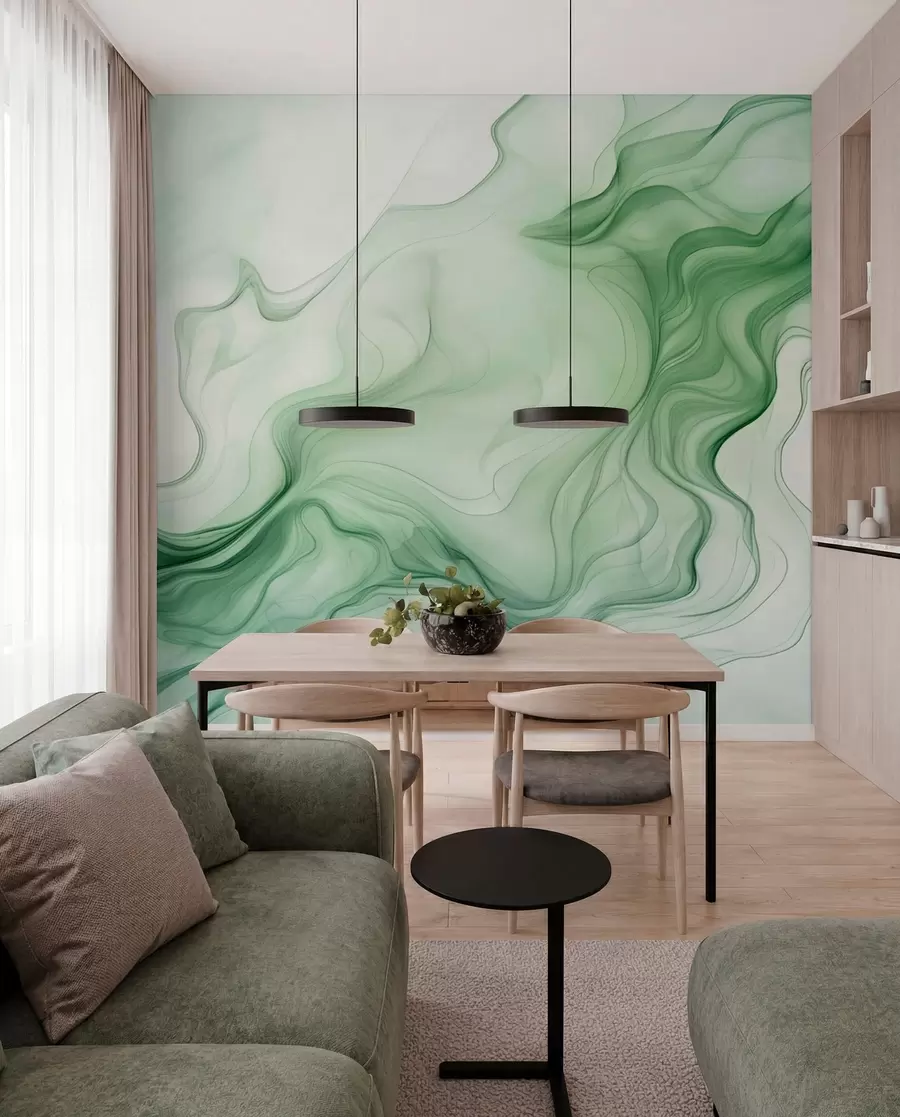 Fotobehang Panoramische groene abstracte golven op een lichte achtergrond w01185d1