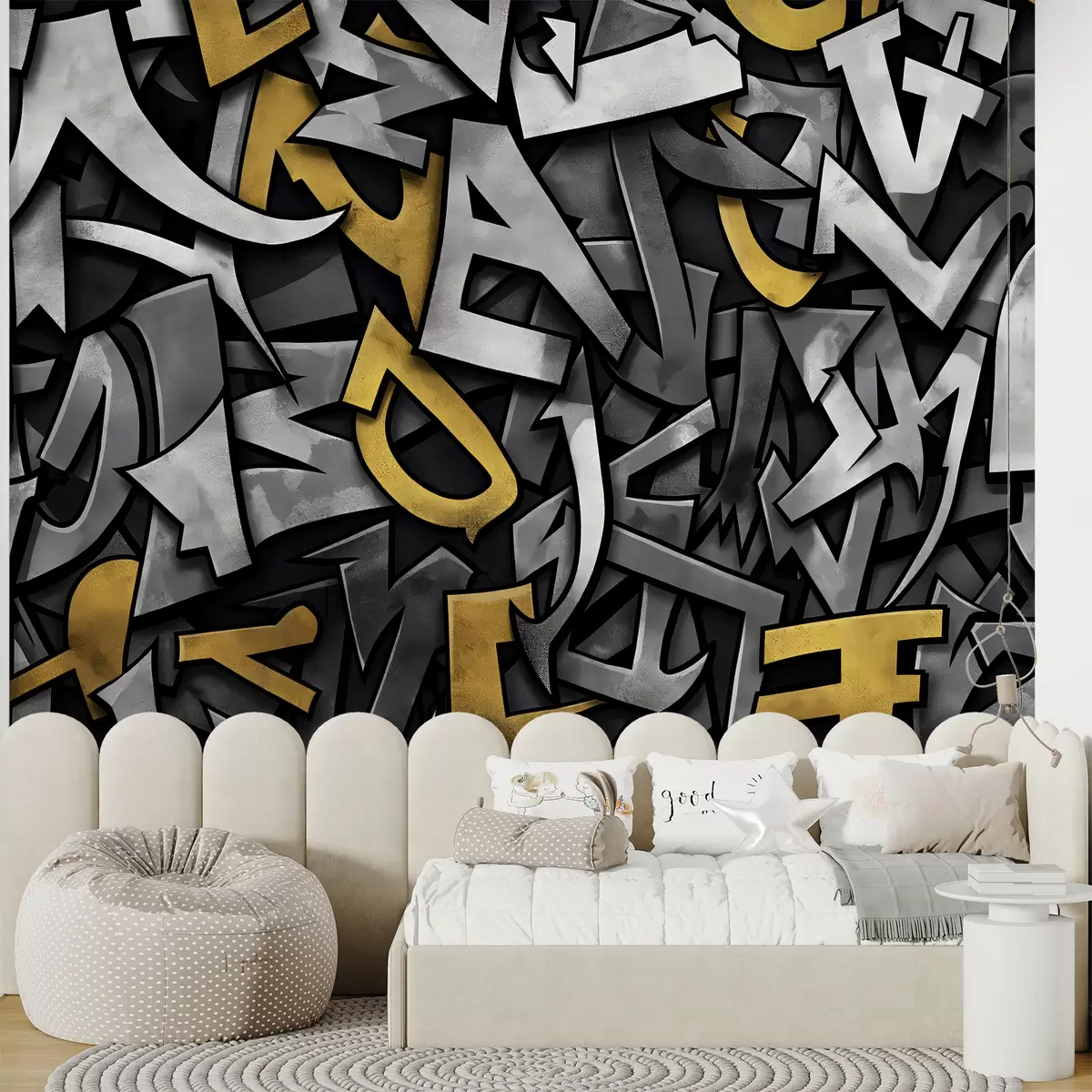 Fotobehang Graffiti-hoofdletters in geel w01186