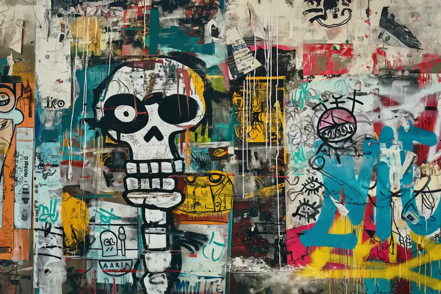 Fotobehang Kleurrijke graffiti in Basquiat-stijl w01187