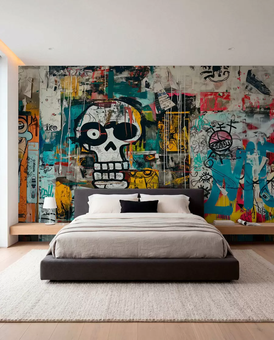 Fotobehang Kleurrijke graffiti in Basquiat-stijl w01187
