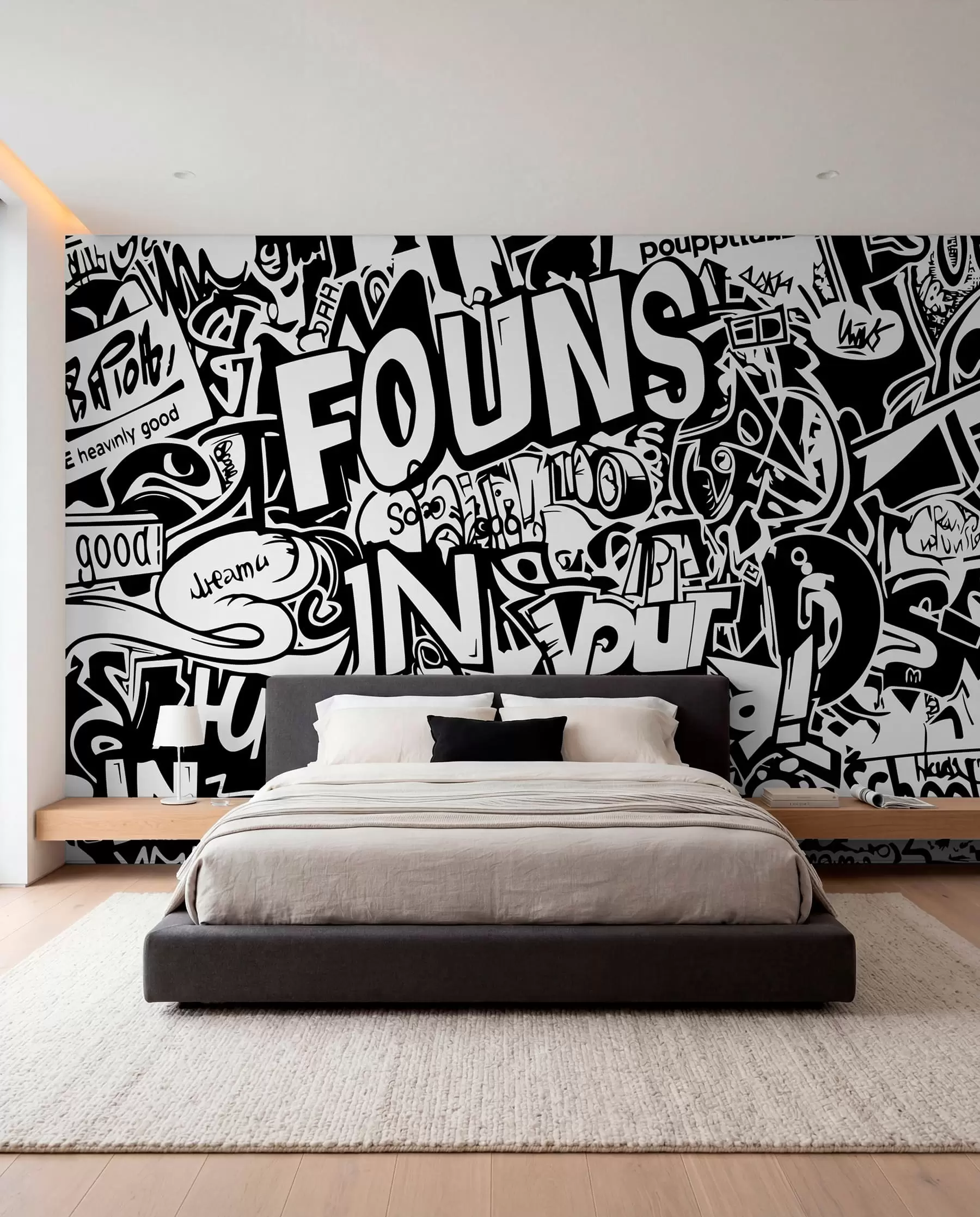 Fotobehang Zwart-witte graffiti w01190