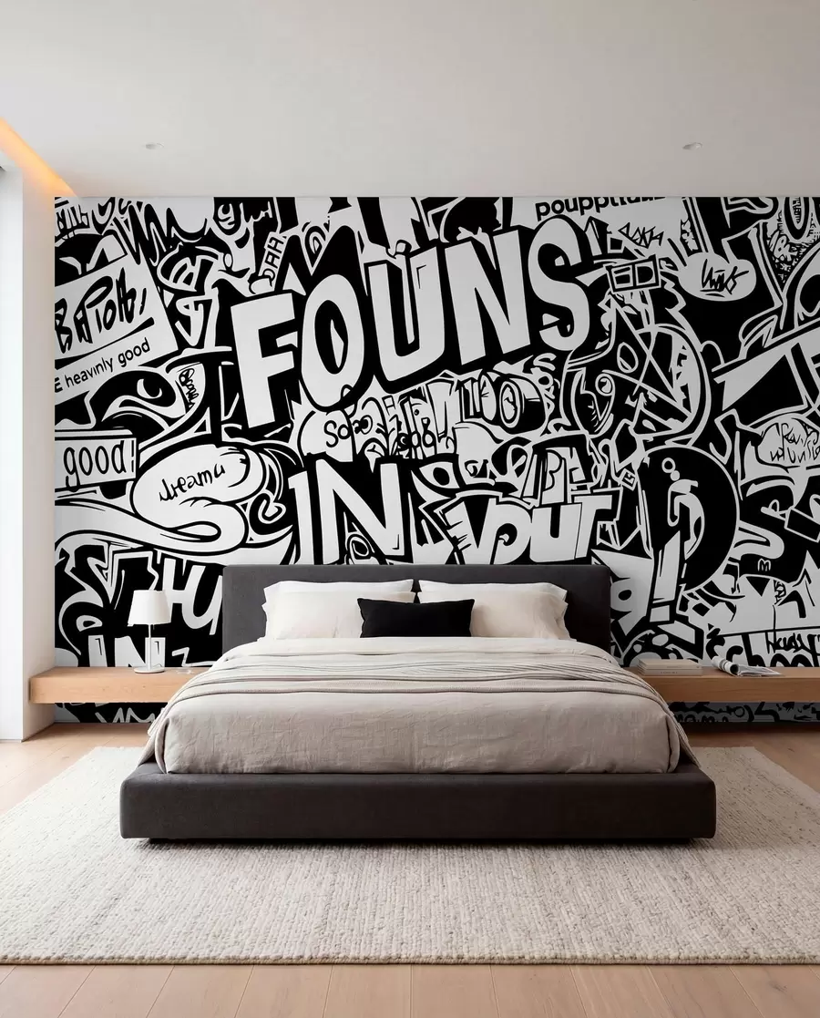 Fotobehang Zwart-witte graffiti w01190