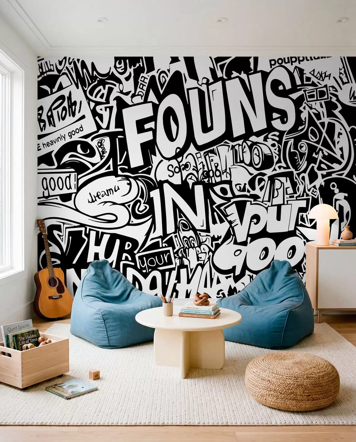 Fotobehang Zwart-witte graffiti w01190