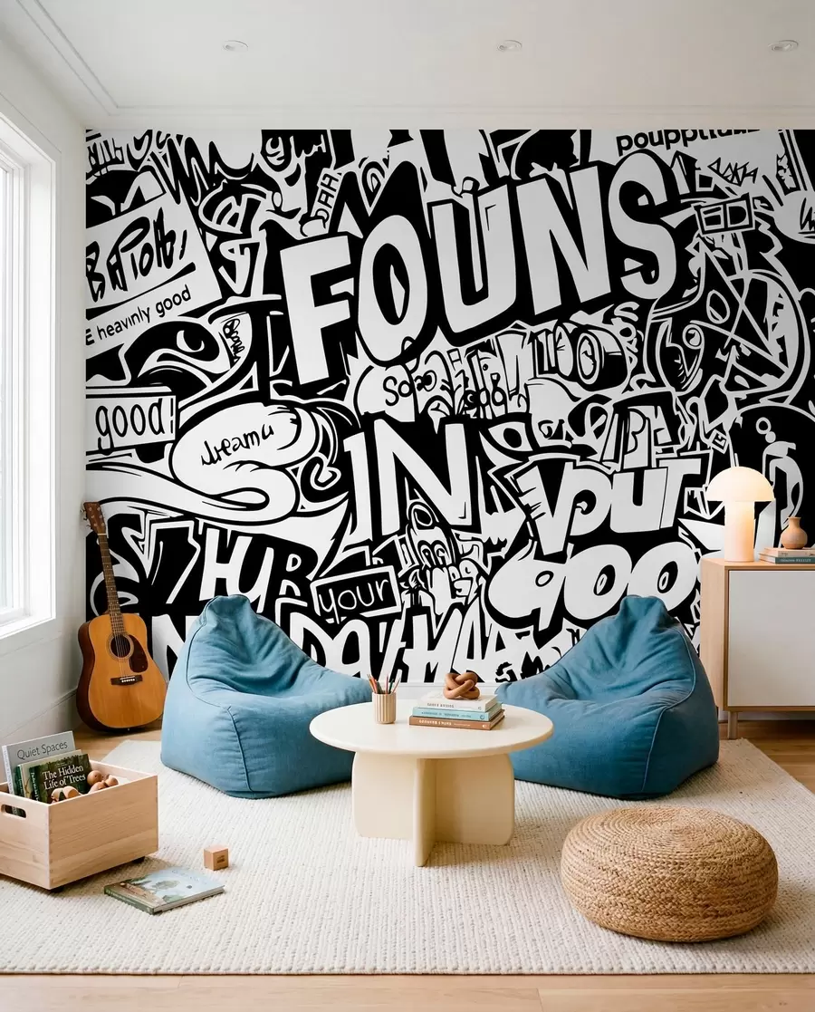 Fotobehang Zwart-witte graffiti w01190